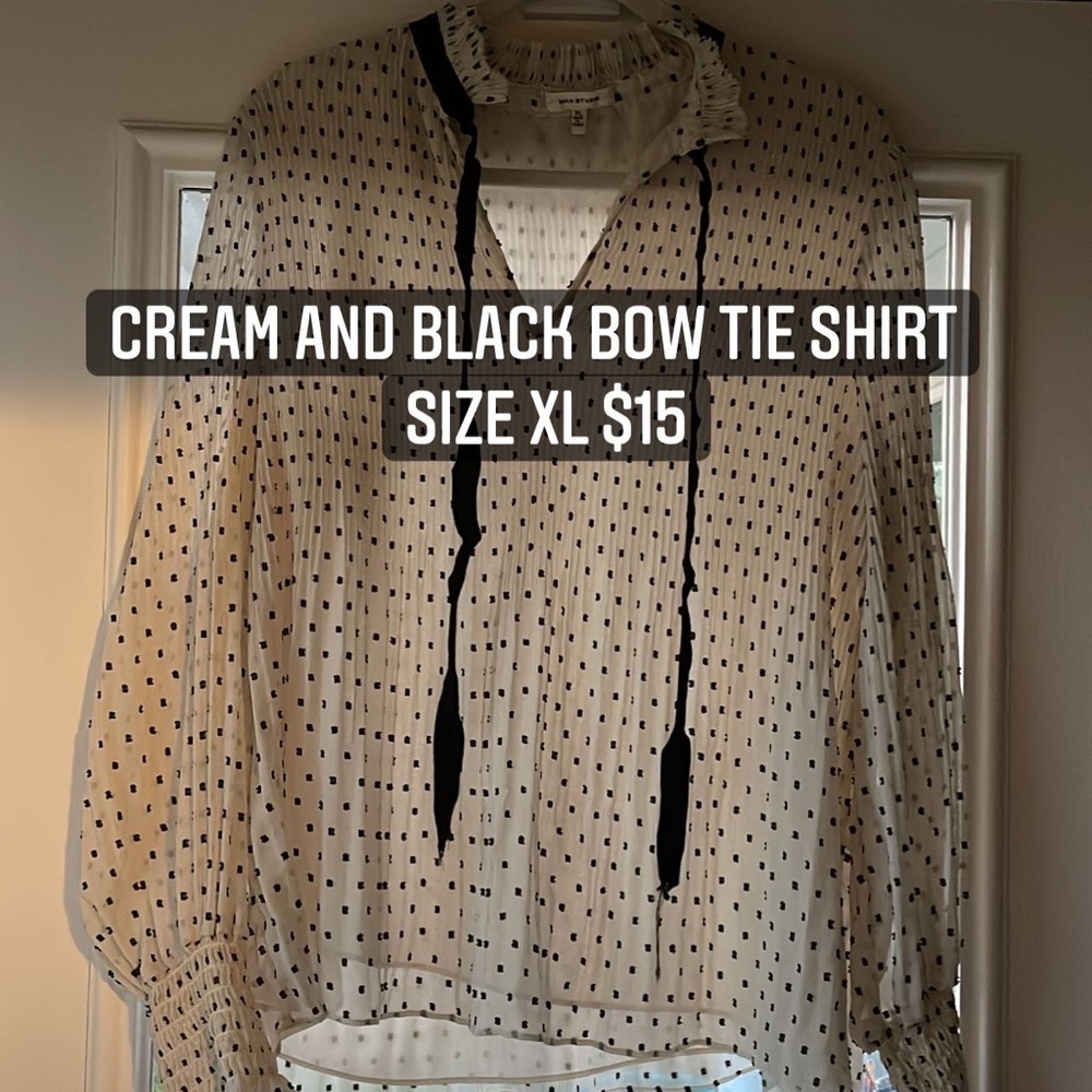 Max Studio Cream & Black bow tied shirt XL
